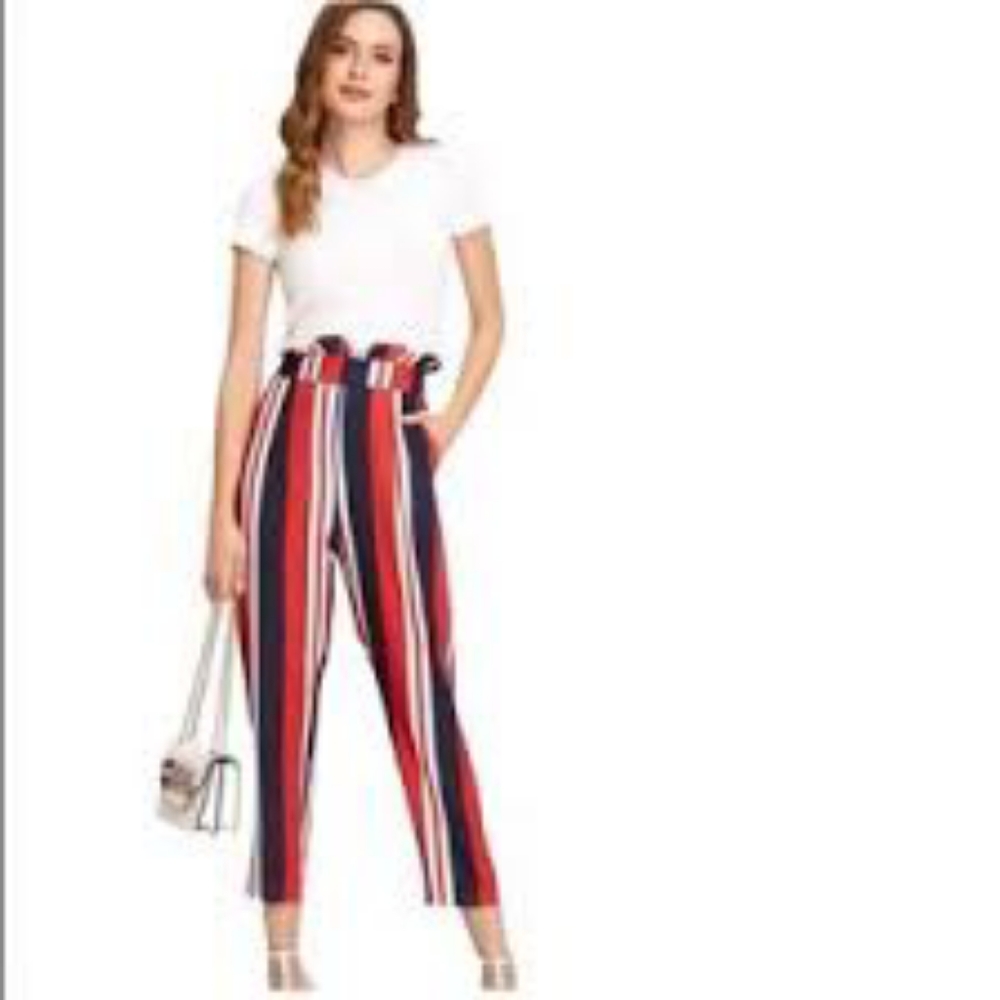 Romeo & Juliet Couture Striped Tie Waist Trousers-#1533